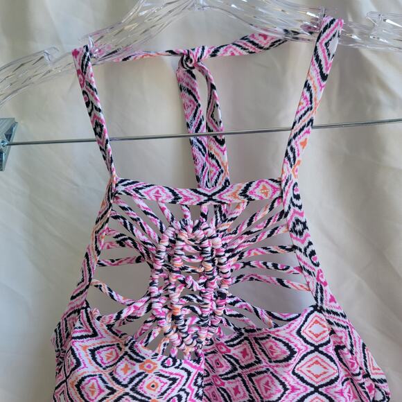 Island Escape Tankini Top Size‎ 8 Halter Padded Pink Geometric Pattern Woven - Picture 3 of 7